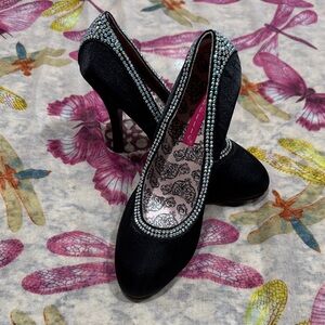 Black Crystal-Trim 3 inch High Heel Pumps - Women